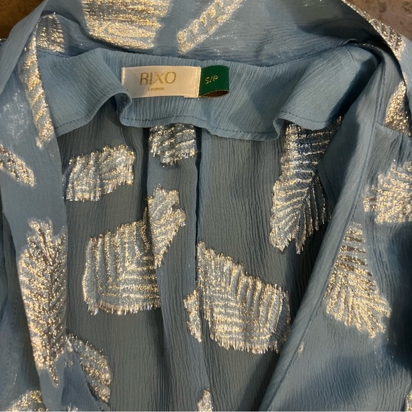 Rixo Blue Silver Thread Fern Top Blouse Long Sleeve Shirt - Picture 5 of 8